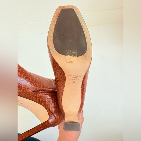 Jimmy Choo Brown Croc Embossed Leather Minori Ankle Length JC logo Boots EU 42 - Picture 9 of 12